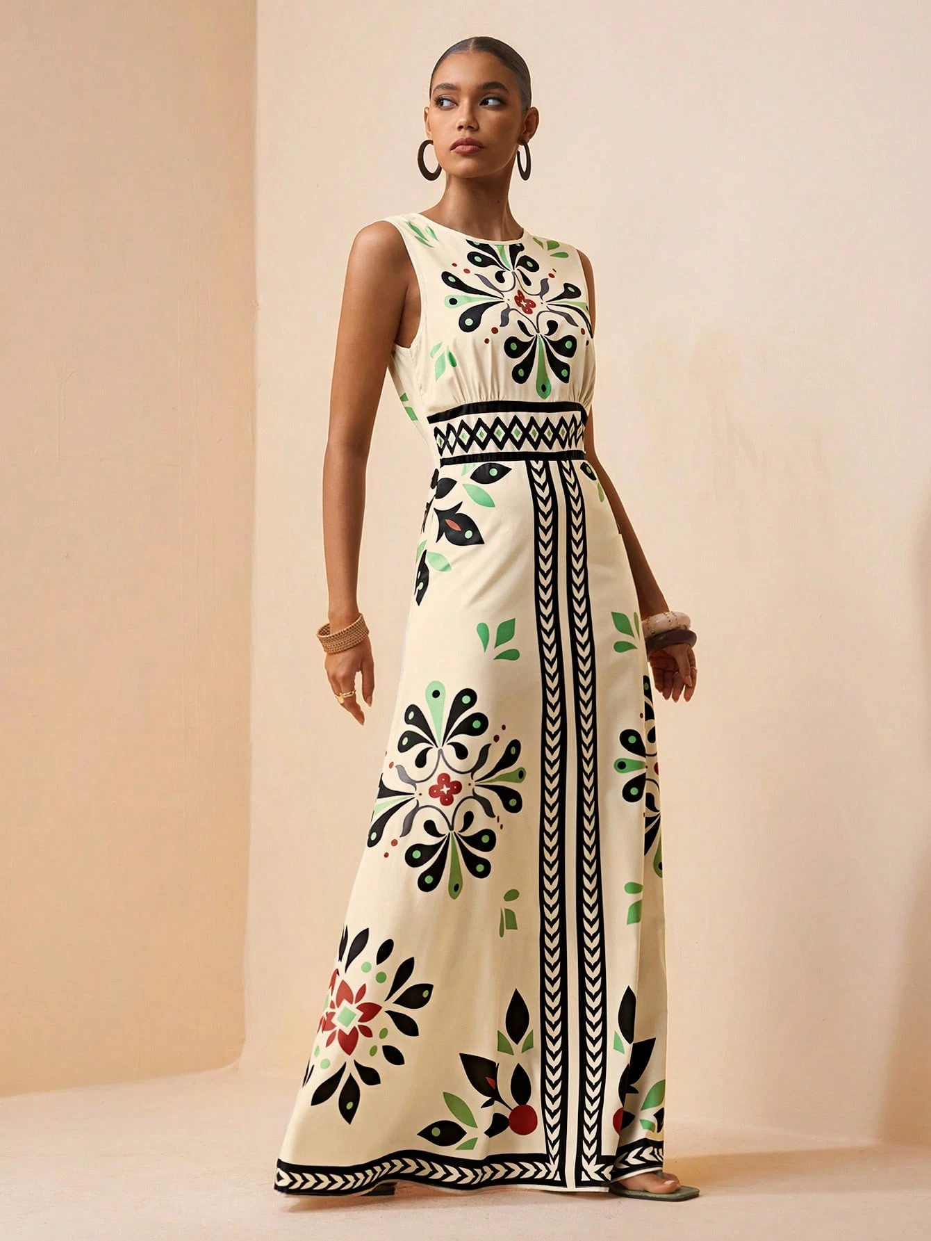 2026 Spring New Sleeveless Art Print Maxi Dress