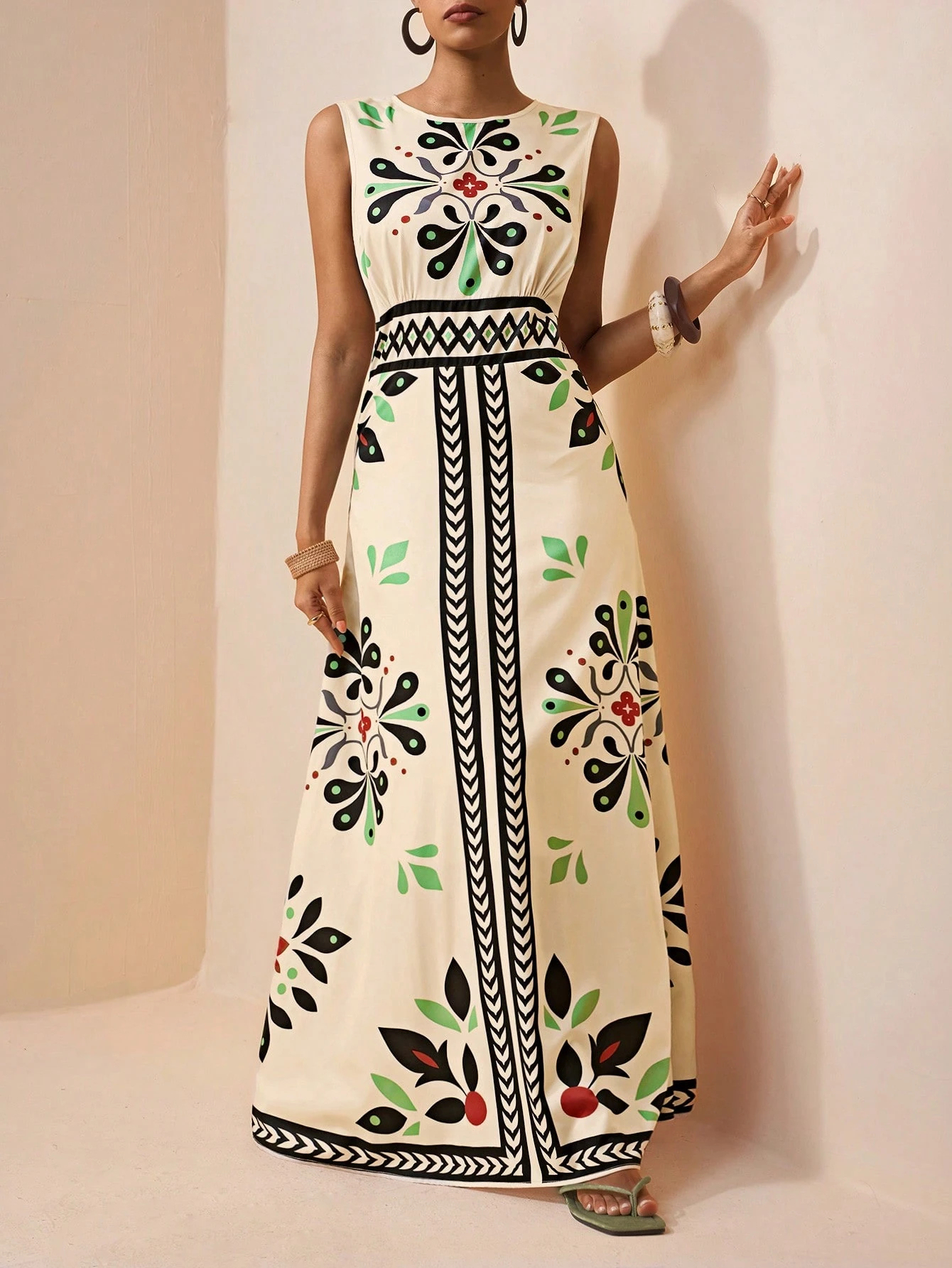 2026 Spring New Sleeveless Art Print Maxi Dress