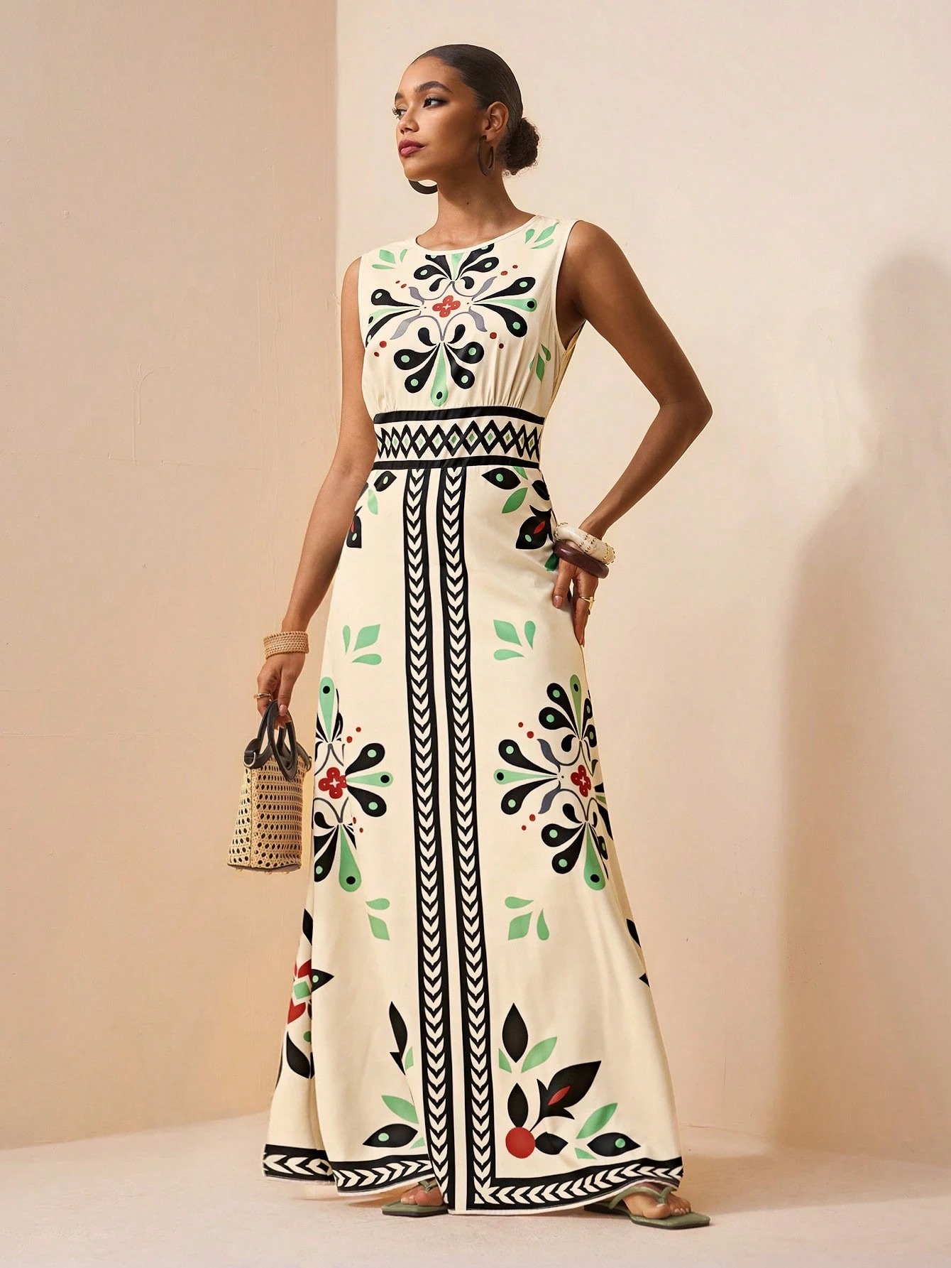 2026 Spring New Sleeveless Art Print Maxi Dress