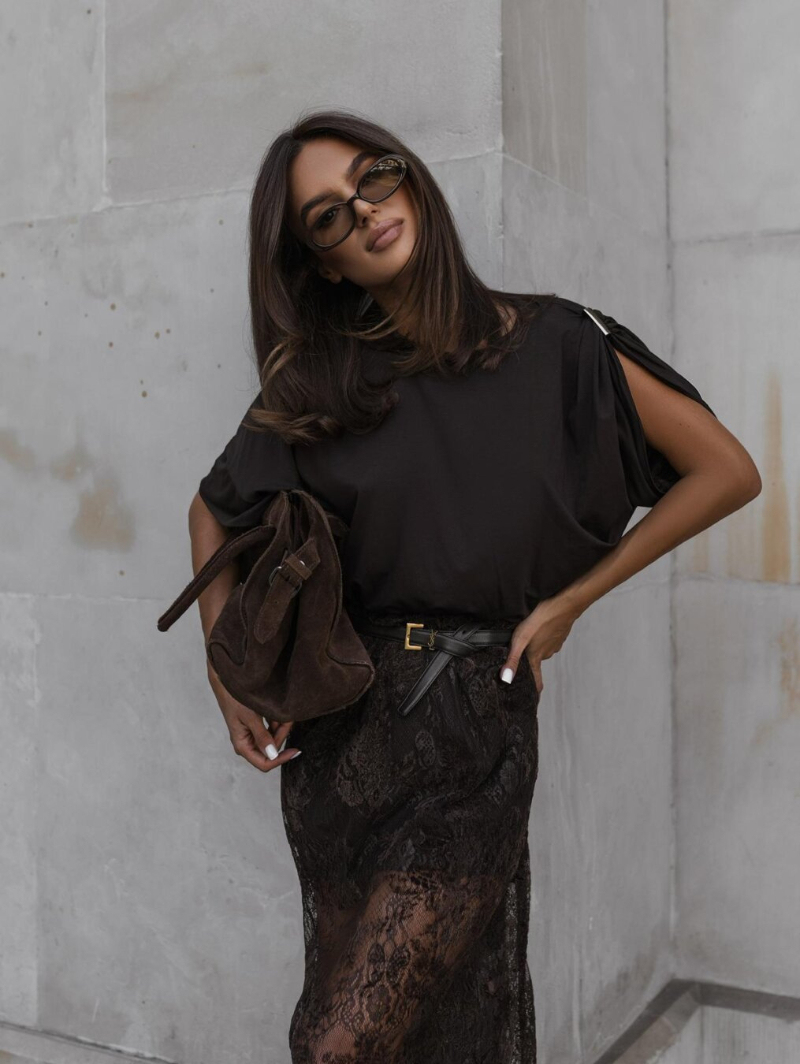 Woman's Sheer Lace Maxi Skirt with Floral Pattern