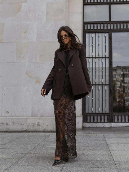 Woman's Sheer Lace Maxi Skirt with Floral Pattern