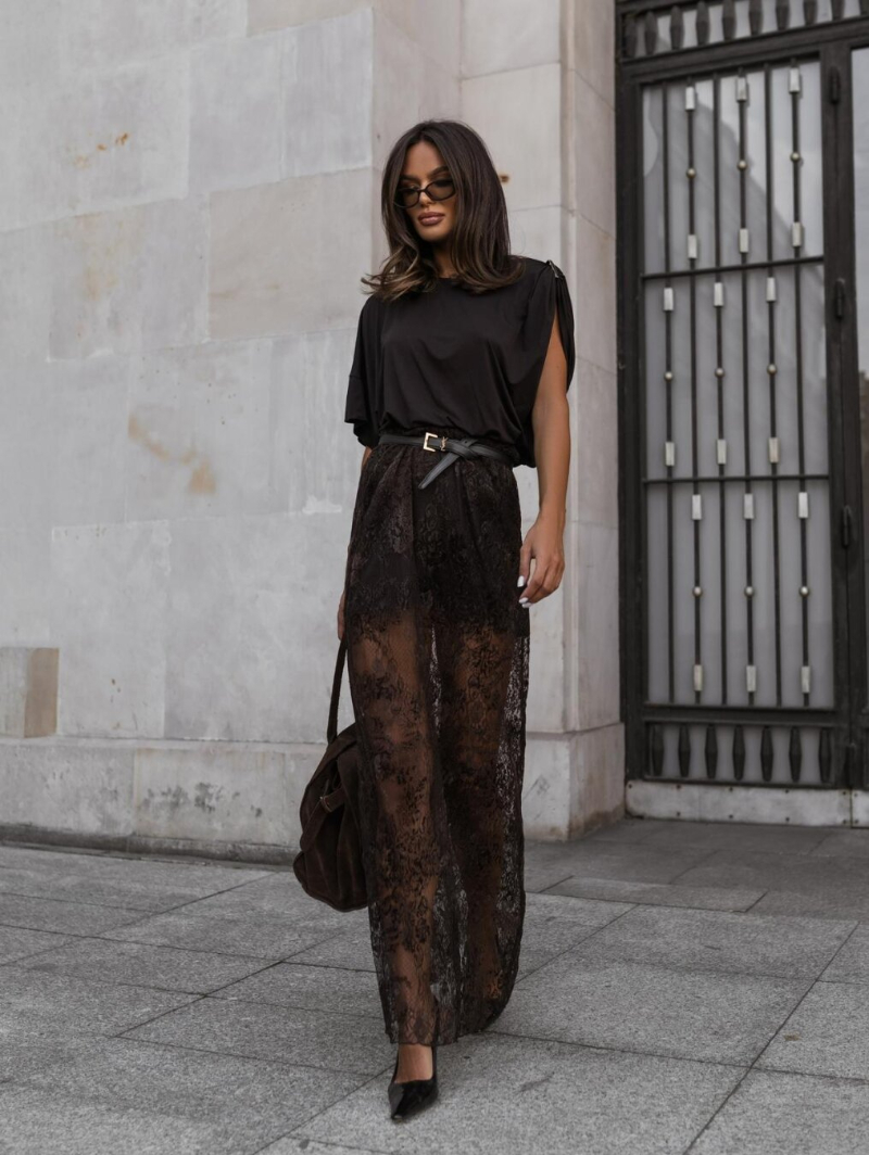 Woman's Sheer Lace Maxi Skirt with Floral Pattern