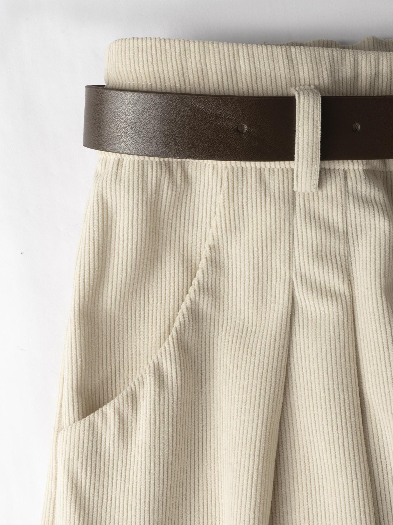 Women's Elegant Corduroy High Waisted Pleated Wide Leg Pants with D-Ring Belt