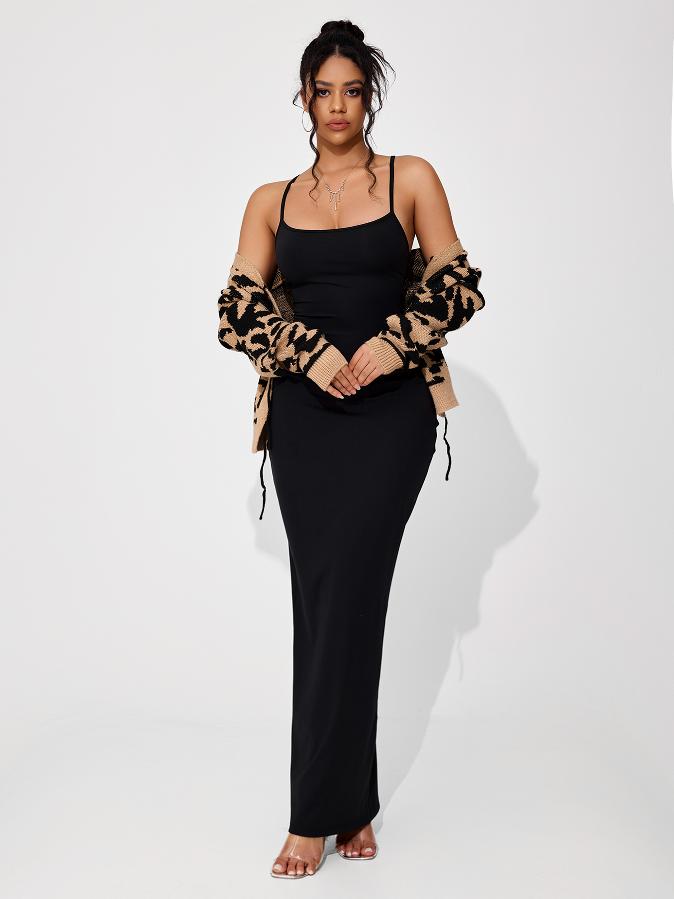 Women‘s thin shoulder straps cross-exposed back long strappy skirt pajama dress-Aegean-sea