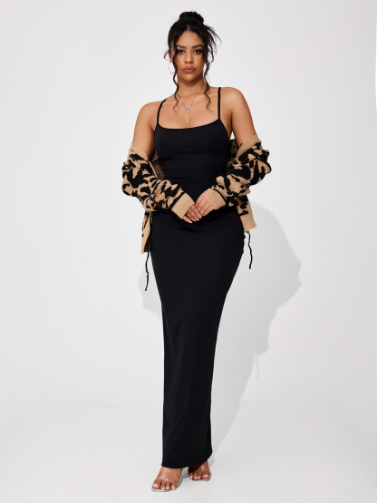 Women‘s thin shoulder straps cross-exposed back long strappy skirt pajama dress-Aegean-sea