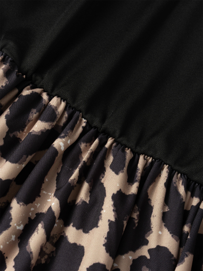 Woman's Black Strapless & Leopard Print Sequin Maxi Dress-Aegean-sea