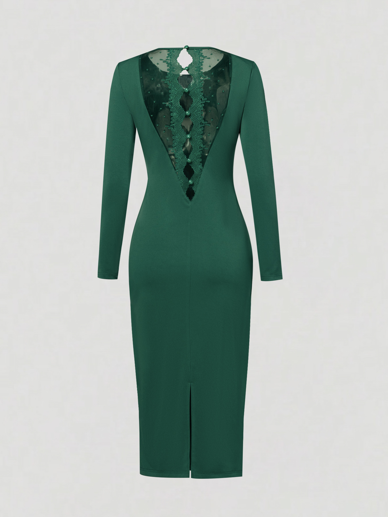 Dark green backless lace dress Long-sleeved tailored waist-to-hip mid-length skirt Sexy dress with dinner party vibe