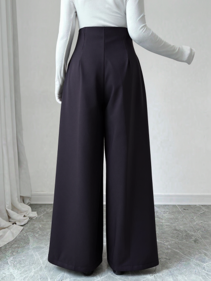 Women's Black High-Waisted Wide Leg Trousers-Aegean-sea