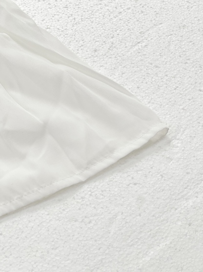 Women's White Spaghetti Strap Ruffle Hem Nightdress-Aegean-sea