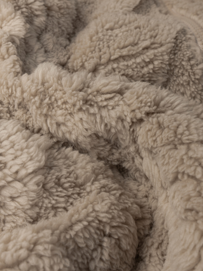 Woman's Soft Lazy Style Khaki Fleece Hooded Coat: Autumn-Winter Warm Mid-Length Textured Zip-Up Coat-Aegean-sea