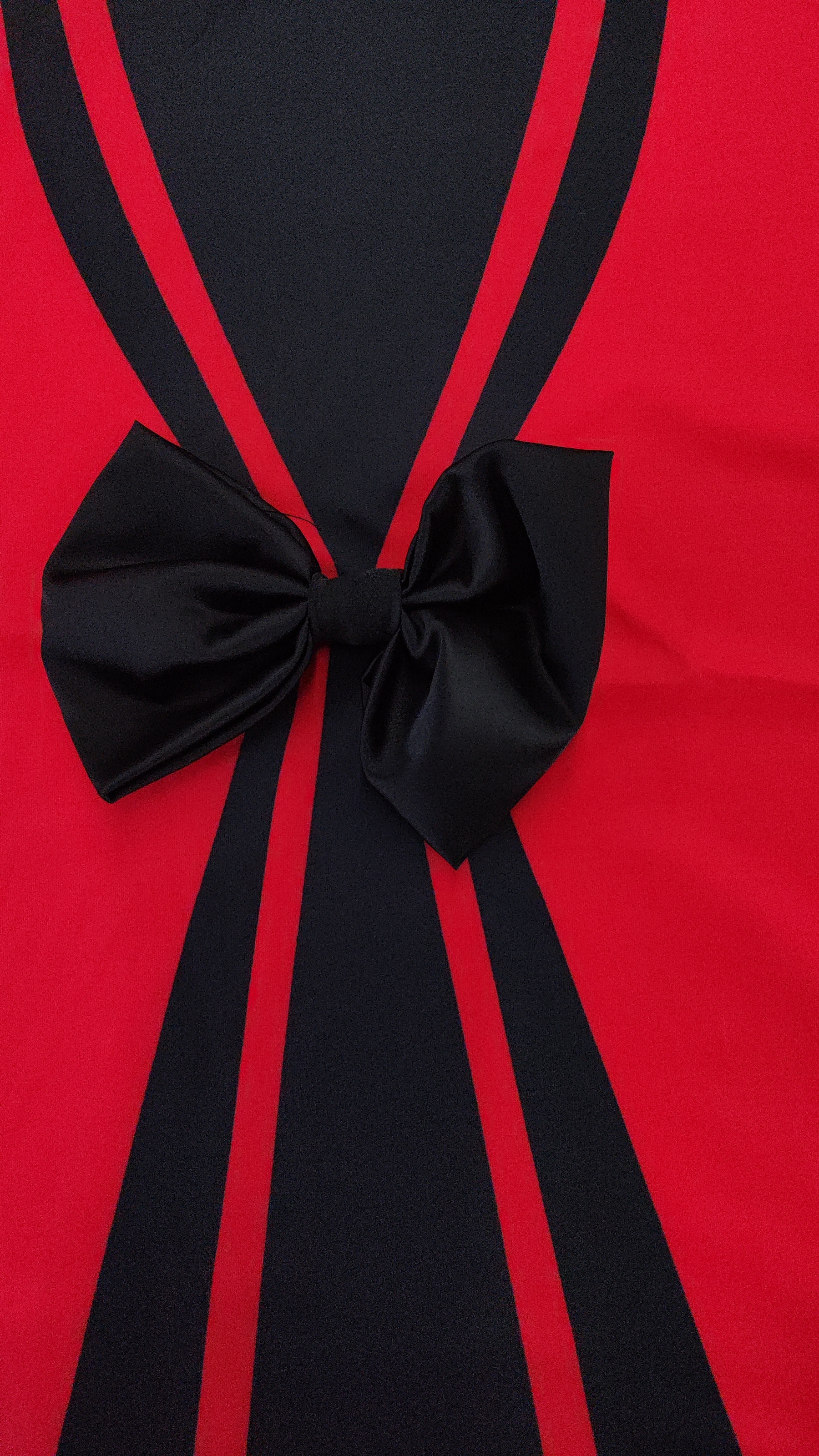 Women's Red and Black Contrast Bow - Front Long Sleeve Dress-Aegean-sea