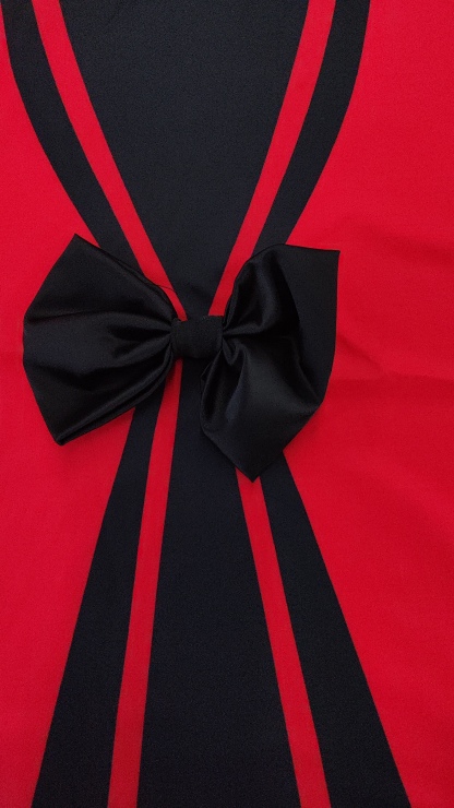 Women's Red and Black Contrast Bow - Front Long Sleeve Dress-Aegean-sea