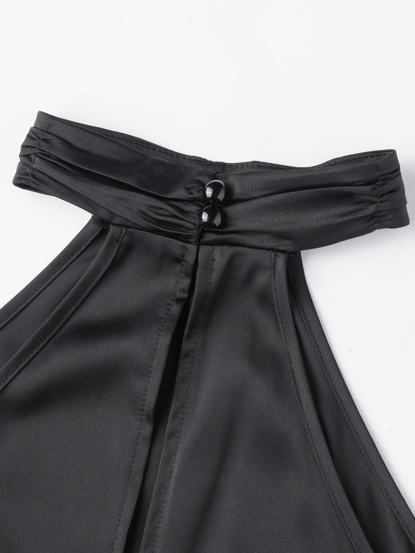 Black satin slingback vest, asymmetric lace stitching sleeveless top with asymmetric hem