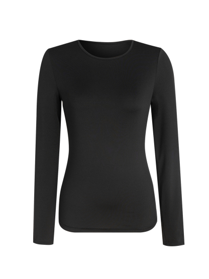 Woman's Black Crew Neck Long-Sleeve Fitted Top-Aegean-sea