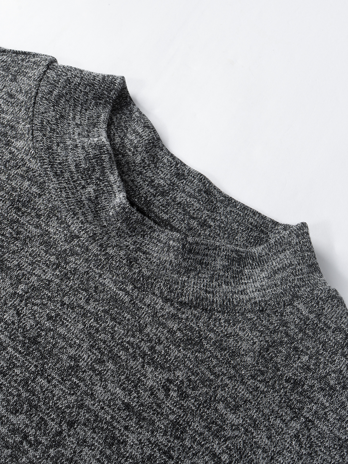 Fitted Gray Marled Knit Top - Bell Sleeves & White Trim Detail