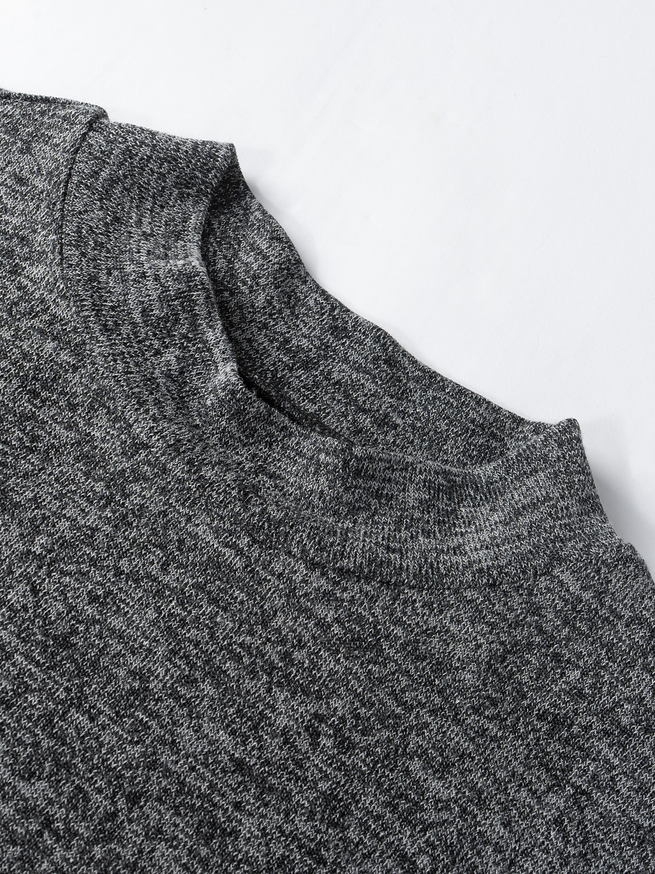 Fitted Gray Marled Knit Top - Bell Sleeves & White Trim Detail