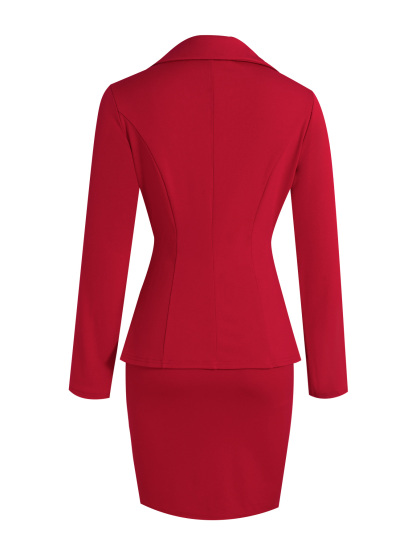 Red Peplum Blazer and Bodycon Medium Skirt Set for Women-Aegean-sea