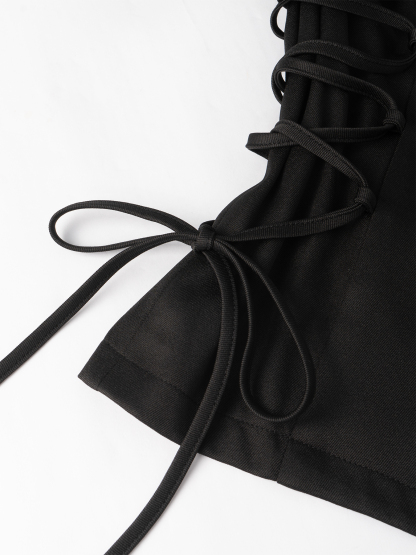 Woman's Black Lace-Up Waist Tailored Blazer-Aegean-sea