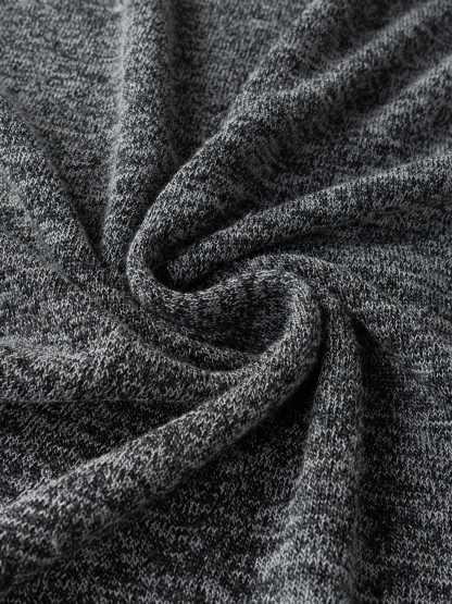 Fitted Gray Marled Knit Top - Bell Sleeves & White Trim Detail