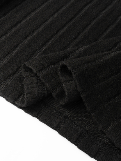 Minivestido con capucha de punto ribeteado negro con cordón ajustado para mujer-Aegean-sea