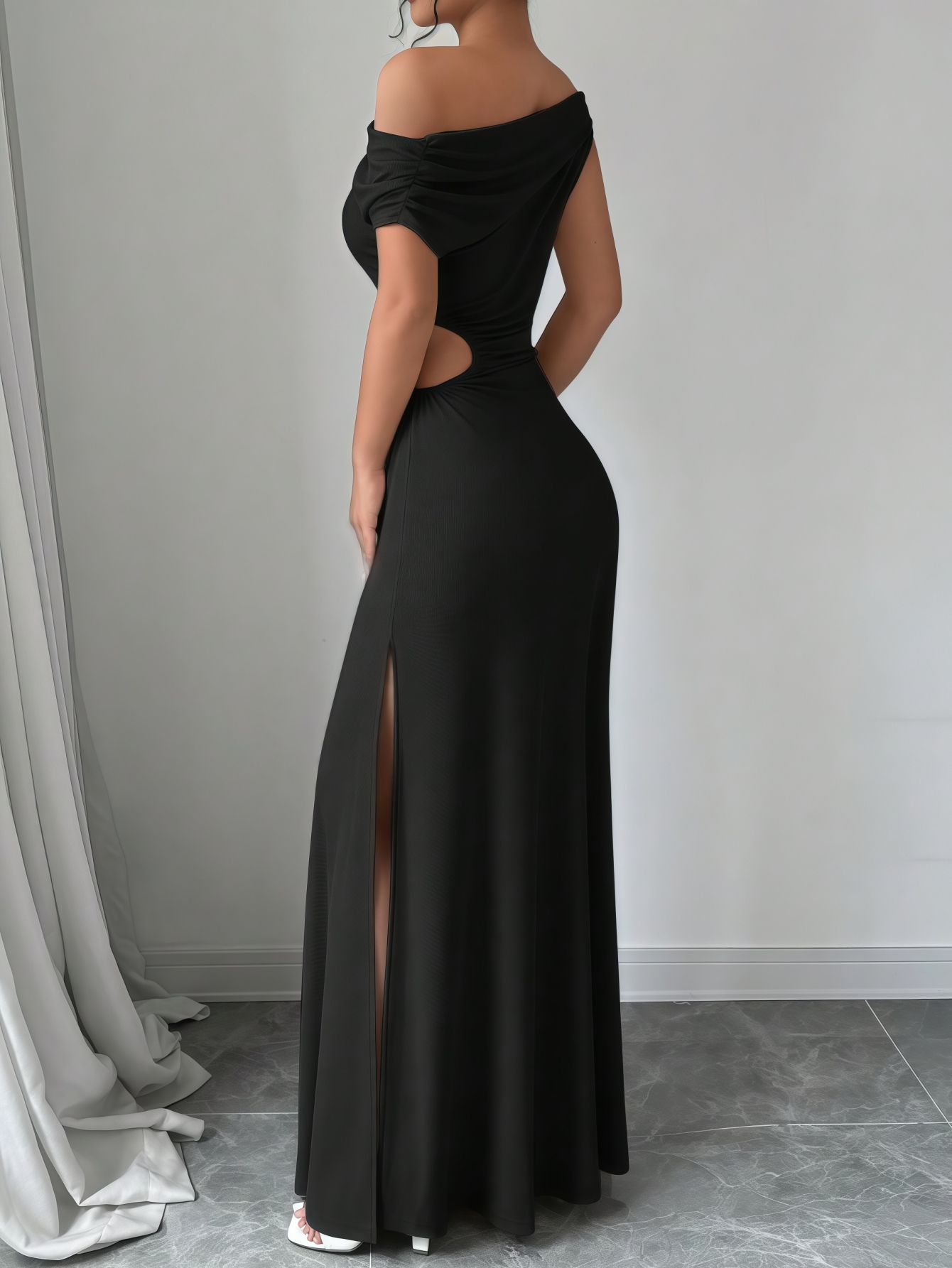 Woman's Elegant & Sexy One-Shoulder Cutout Slit Maxi Dress