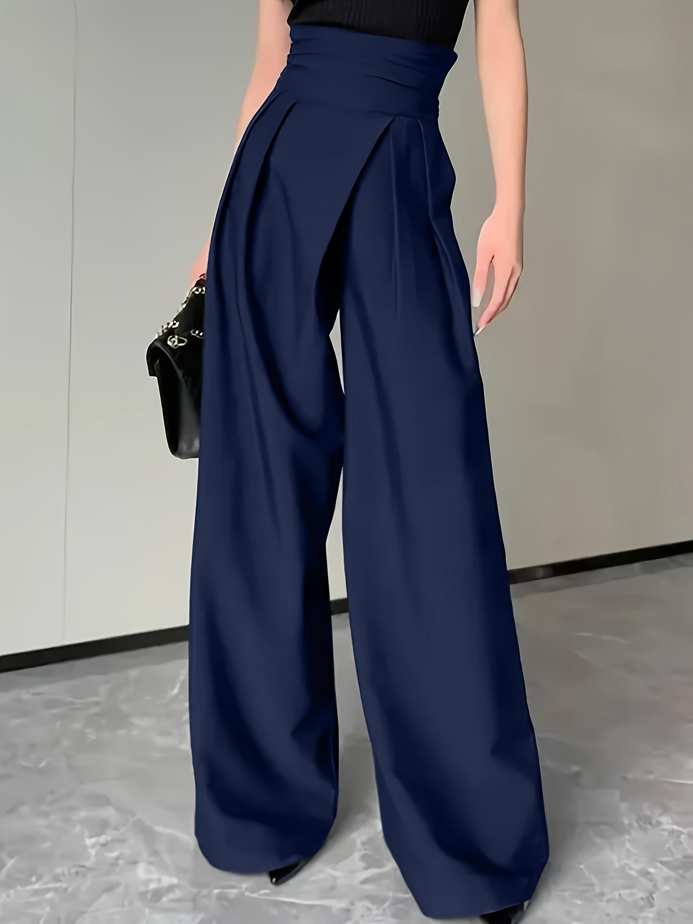 Black Pleated High Waist Wide Leg Pants