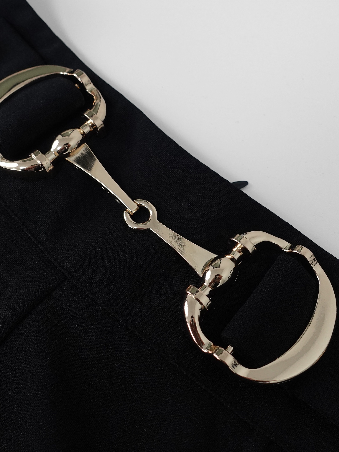 Black High-Waisted Wide Leg Pants with Gold Buckle Detail-Aegean-sea