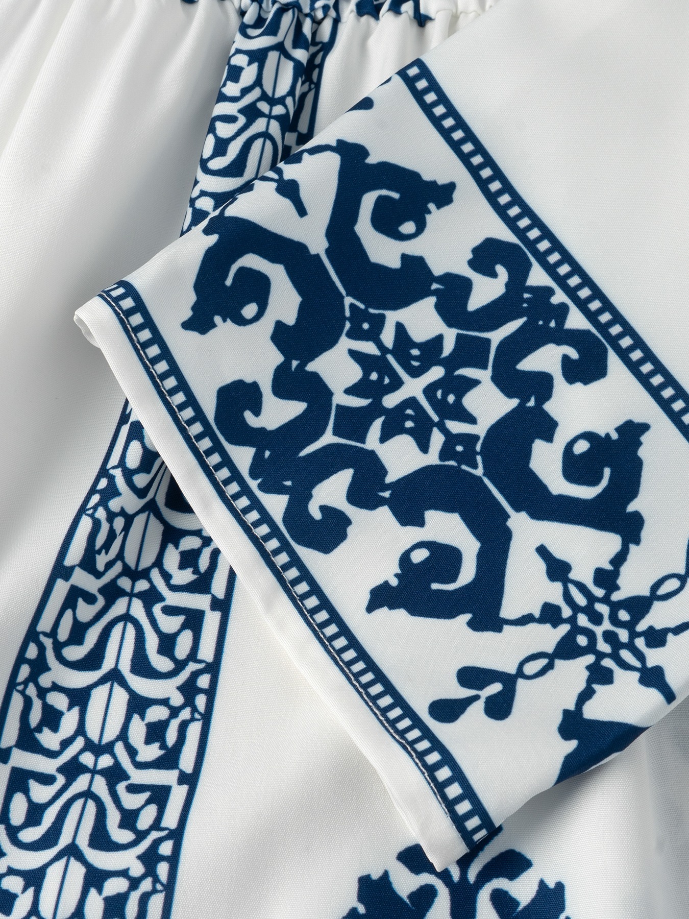 Tsinghua porcelain positioned floral print dress Standing collar with waist tie Long skirt with wide hem