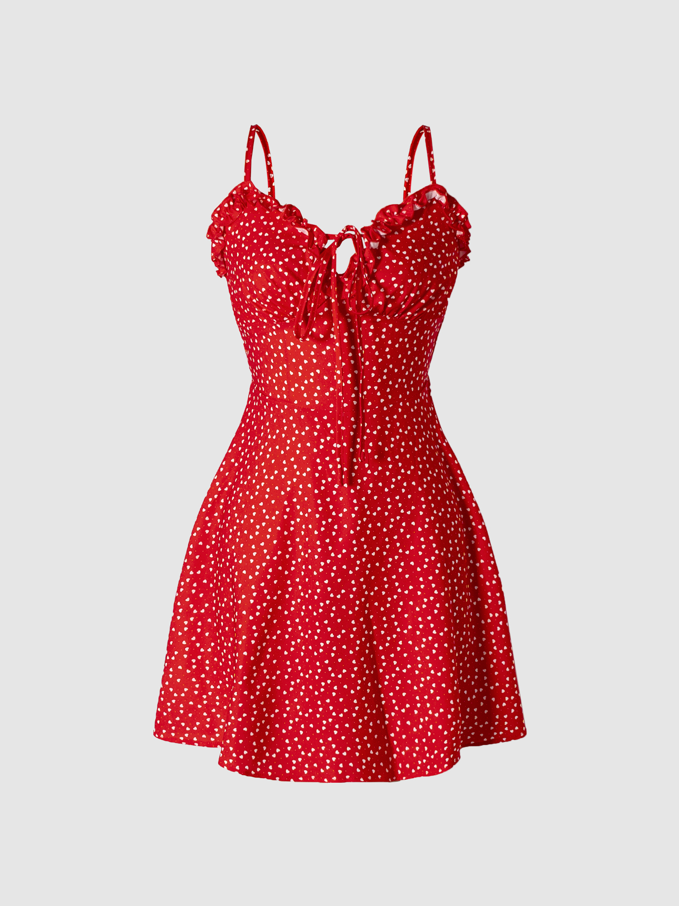 Woman's Red Heart Print Spaghetti Strap Sweetheart Neck Mini Dress-Aegean-sea