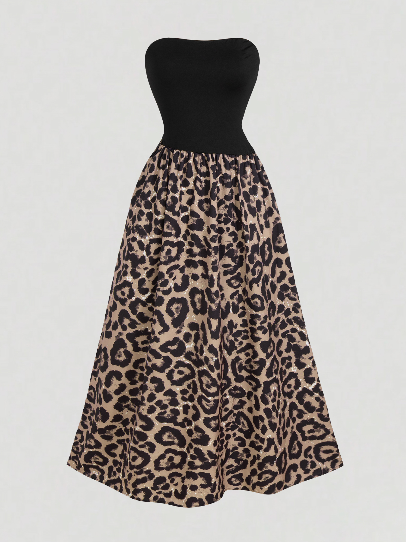 Woman's Black Strapless & Leopard Print Sequin Maxi Dress-Aegean-sea