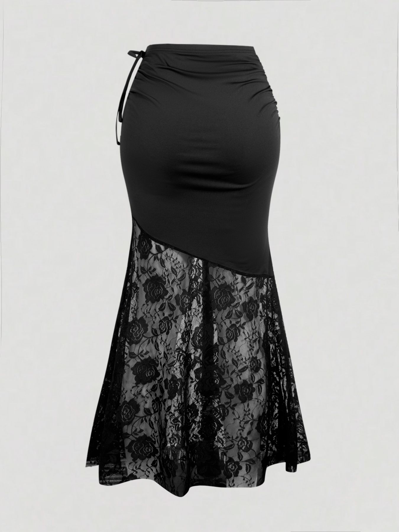 Falda midi de sirena para mujer con panel de encaje y corbata lateral con volantes Traje de noche elegante-Aegean-sea