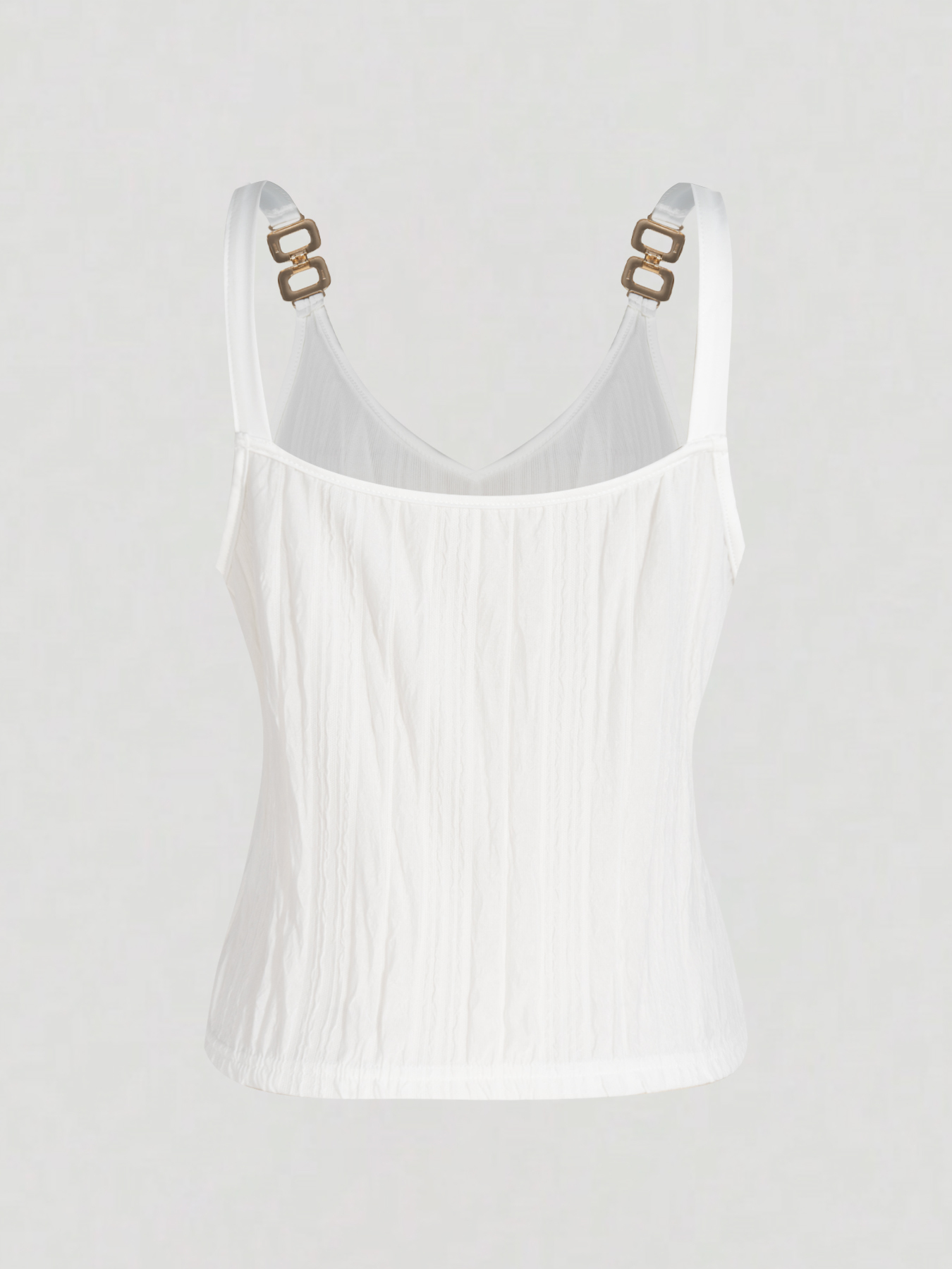 Women's White Textured Cami Top with Metal Chain Strap Detail-Aegean-sea