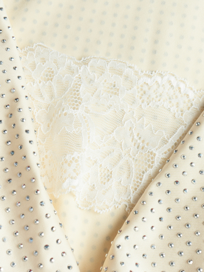 Woman's Cream Sequin Cowl Neck Long Sleeve Top with Lace Detail