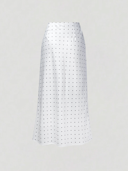 2026 Spring/Summer New Arrival: Elegant Commuter-Style Midi Skirt with Lace Trim and Color-Blocking Satin Lace