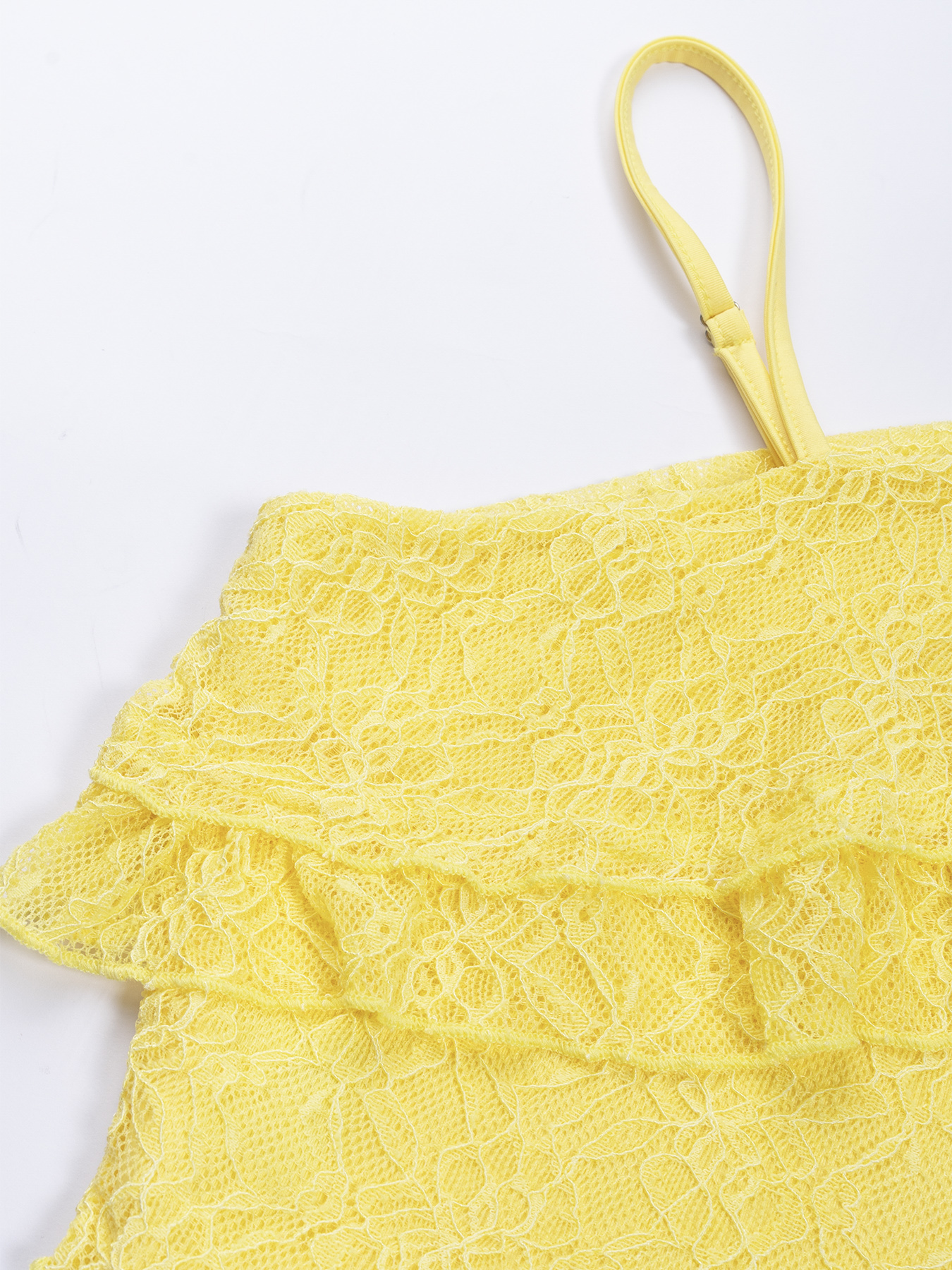 Woman's Light Yellow Lace Cami Top & Sheer Lace High-Waist Maxi Skirt Set