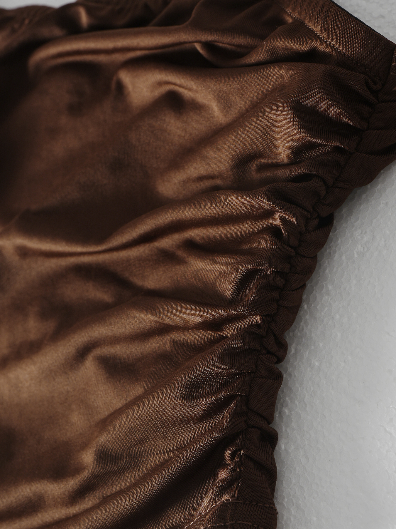 Woman's Brown Ruched Sweetheart Neck Wide Strap Crop Top-Aegean-sea