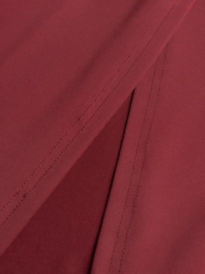 Woman's Burgundy Deep V Ruched O-Ring High Slit Dress-Aegean-sea