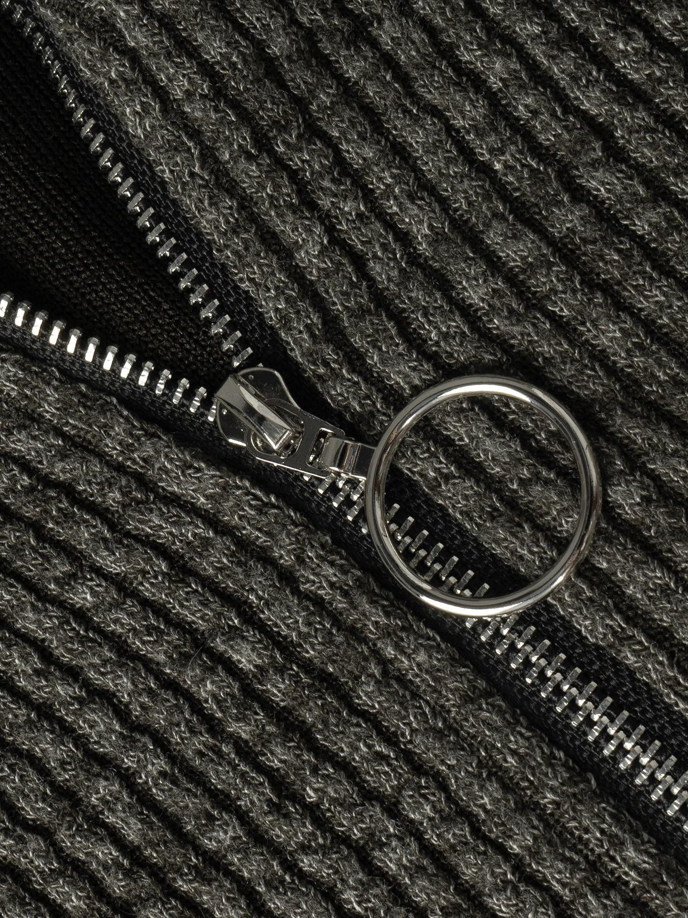 Gray Ribbed Half-Zip Polo Neck Knit Sweater-Aegean-sea