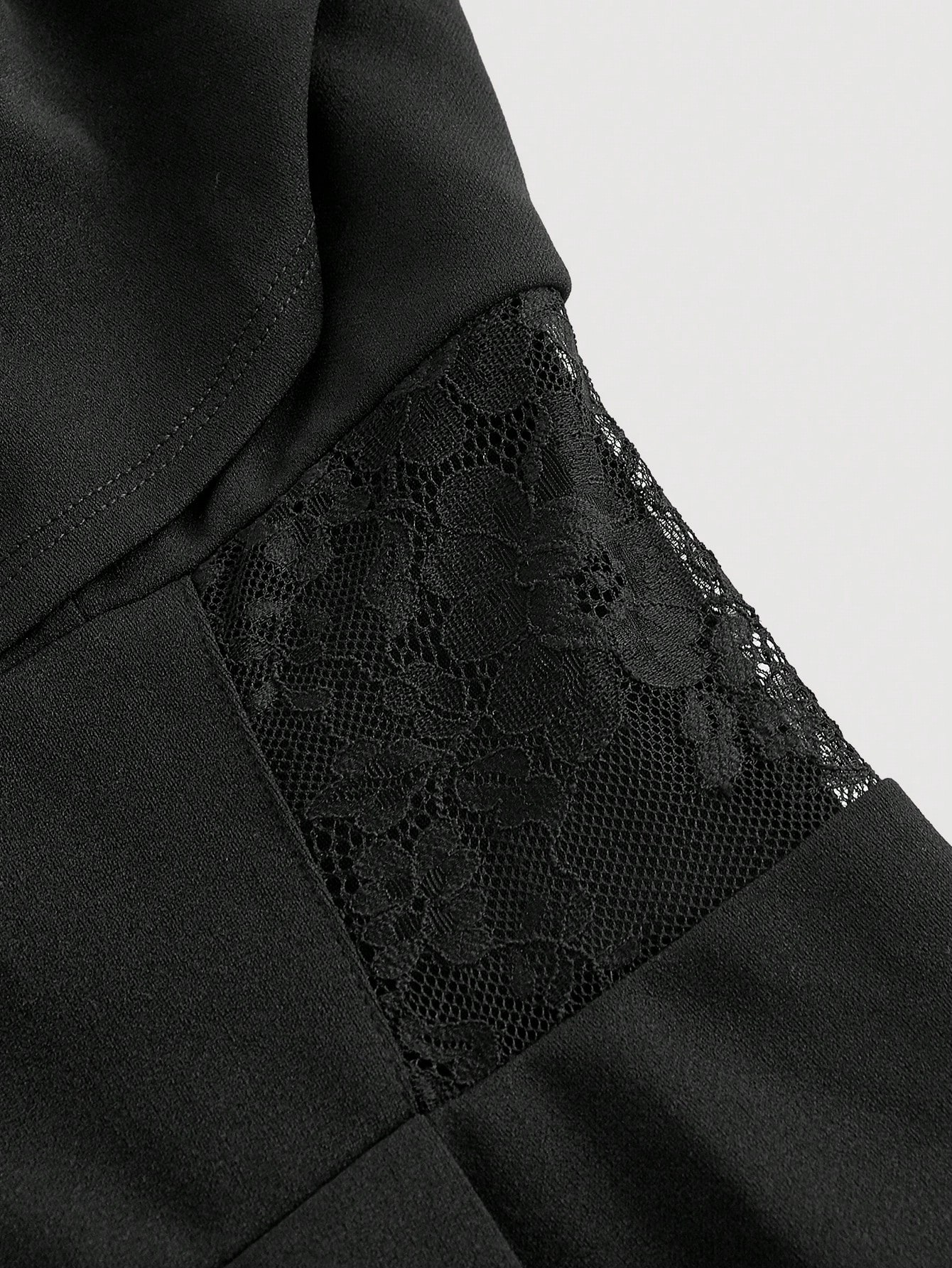 Women's Black Cowl Neck Lace-Insert Wide-Leg Jumpsuit-Aegean-sea