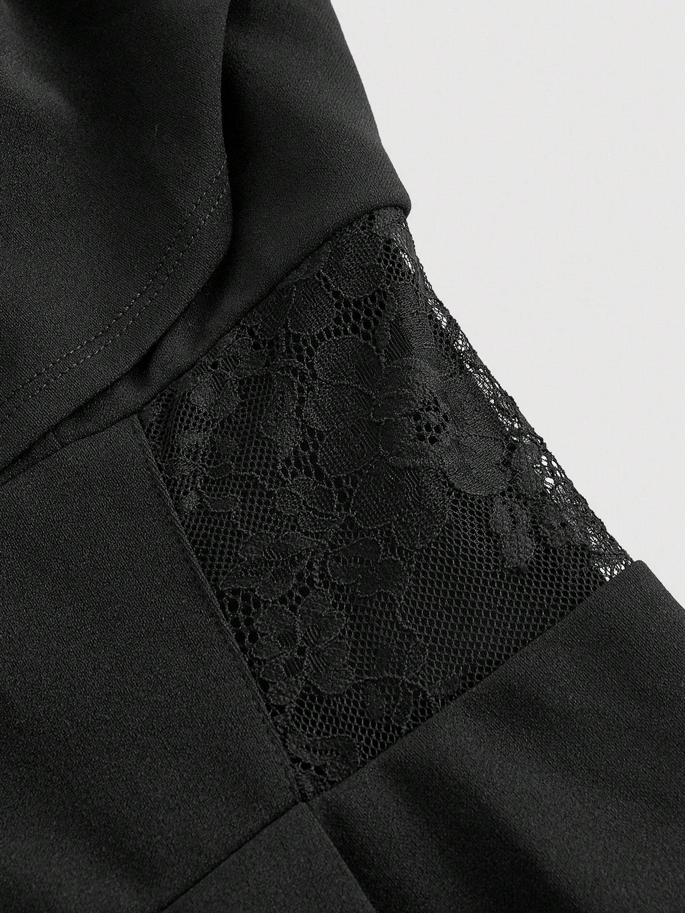 Women's Black Cowl Neck Lace-Insert Wide-Leg Jumpsuit-Aegean-sea