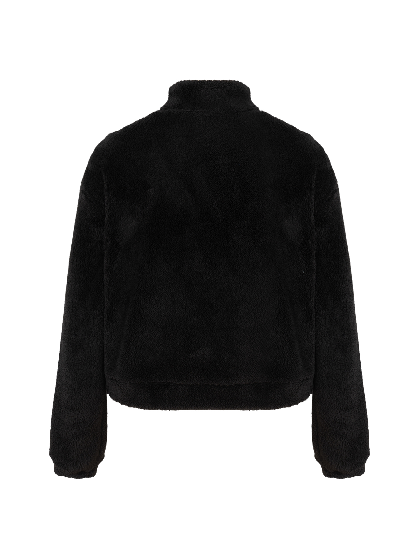 Chaqueta Fuzzy negra de cuello alto con cremallera para mujer-Aegean-sea