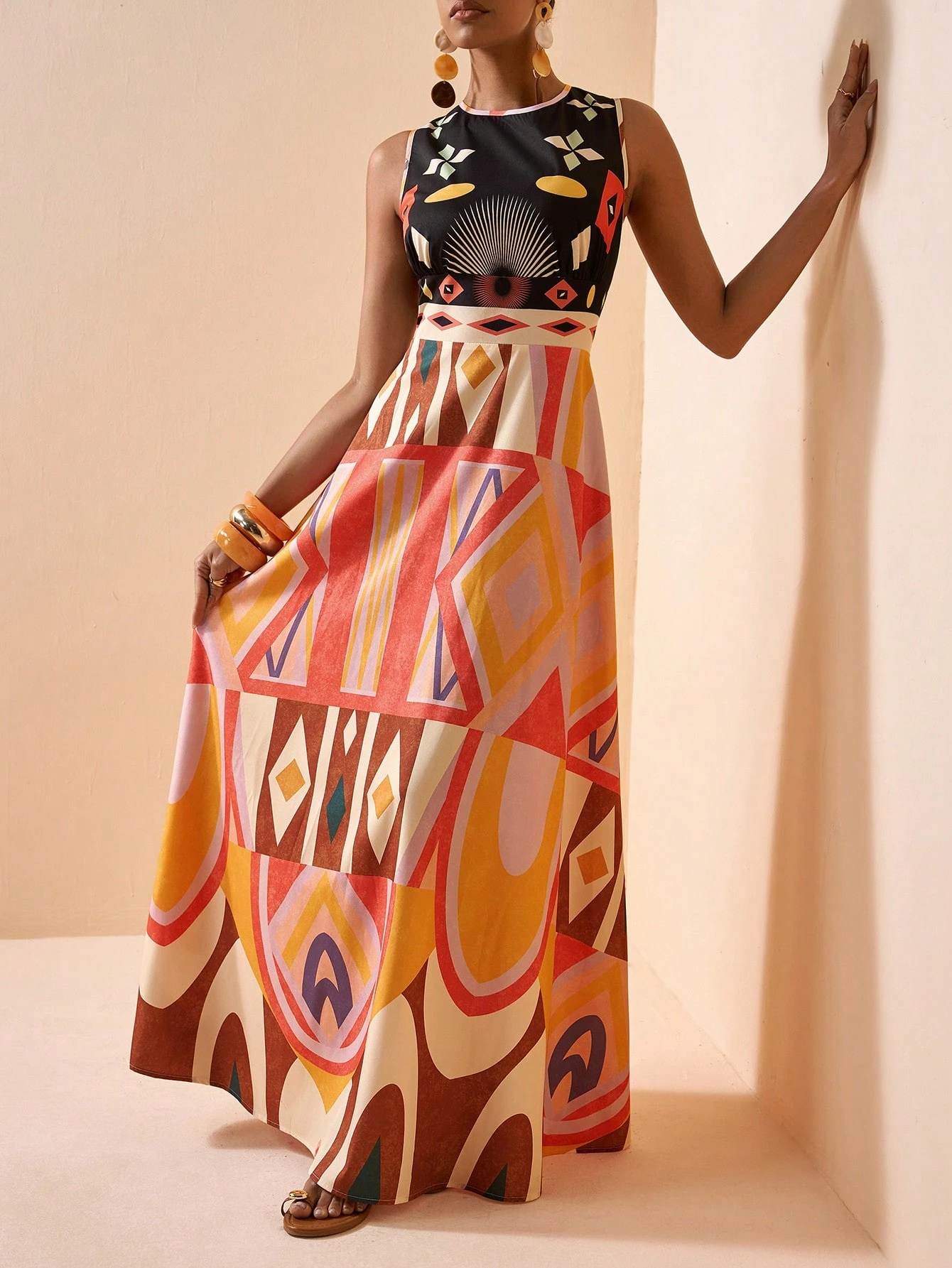 2026 Spring New Sleeveless Art Print Maxi Dress