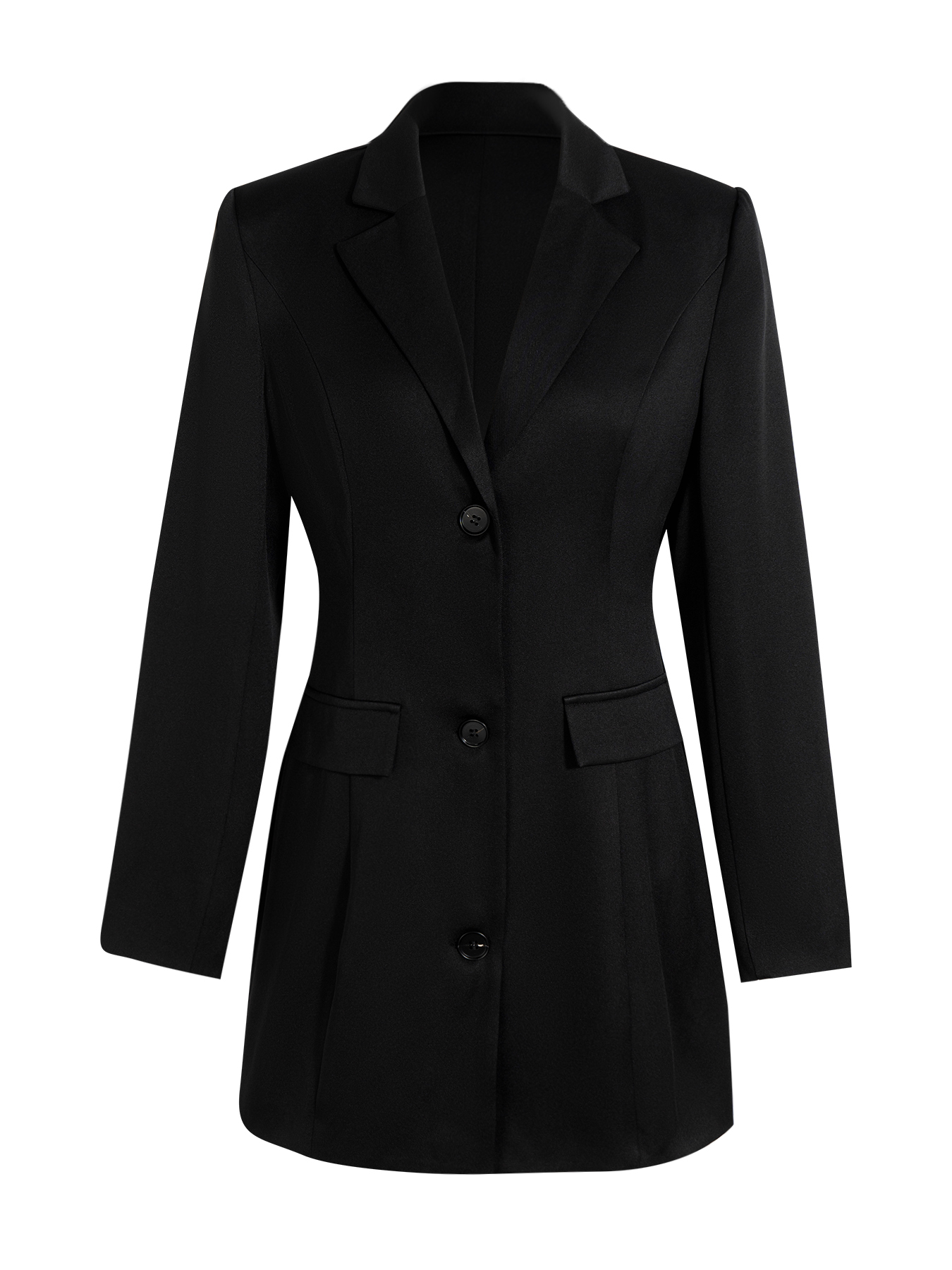 Black Cut-Way Suit Dress Pure Dark V-neck Long-Sleeve Short Skirt-Aegean-sea