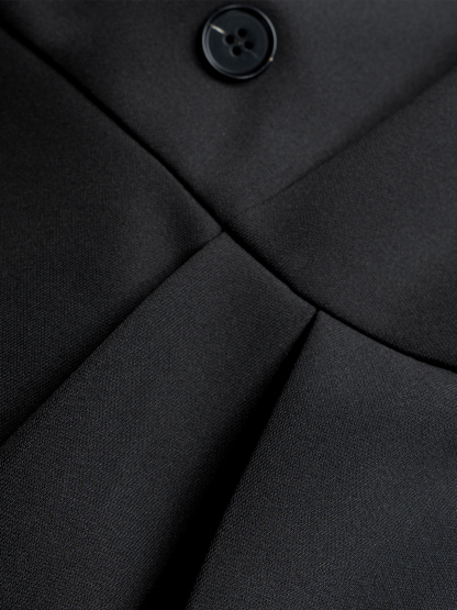 Blazer Peplum de mujer negro con doble escote y cinturón con abertura trasera-Aegean-sea