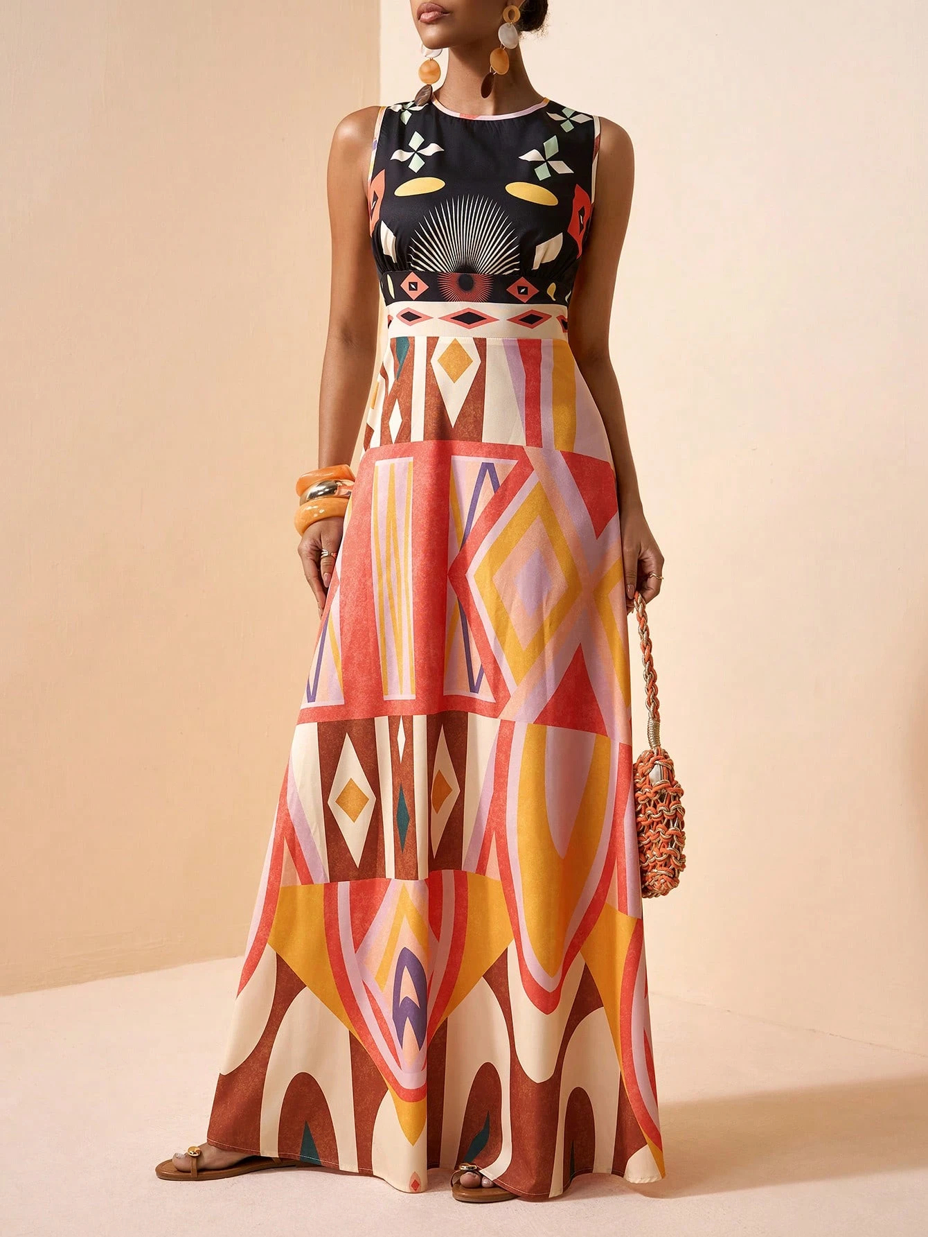 2026 Spring New Sleeveless Art Print Maxi Dress