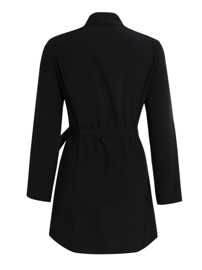 Blazer de mujer negro Cuello Vestido mini envolvente con autocinta en la cintura-Aegean-sea