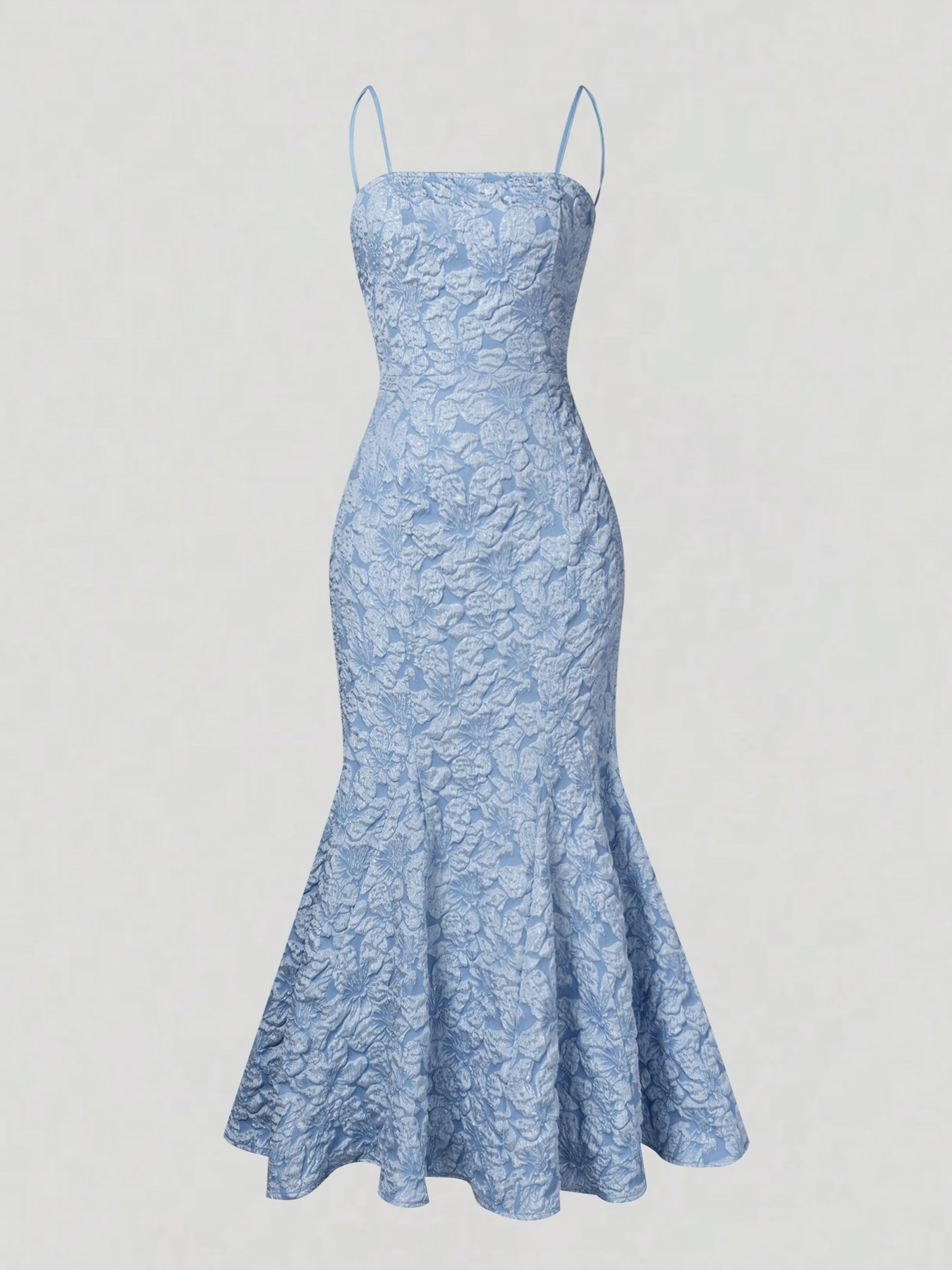 Women's Spaghetti Strap Floral Jacquard Mermaid Maxi Dress - Square Neck Bodycon Evening Gown