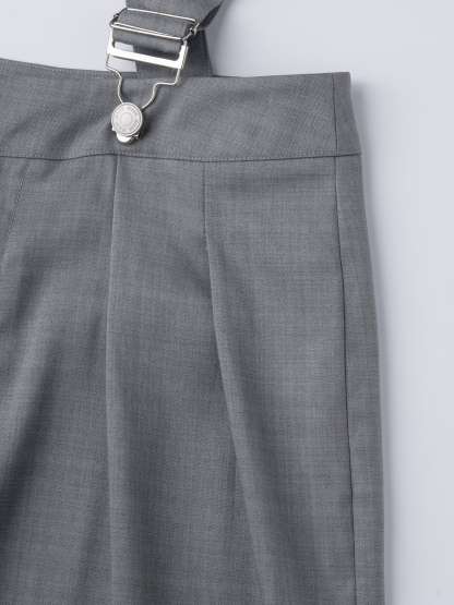 Gray cross-strap wide-legged pants, high-waisted business suit pants