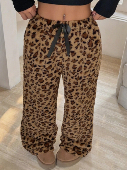 Pantalón de salón de piernas anchas con cordón y estampado de leopardo para mujer-Aegean-sea
