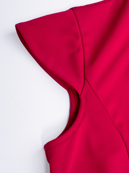 Fitted Red Midi Dress - High Neck & Asymmetrical Slit